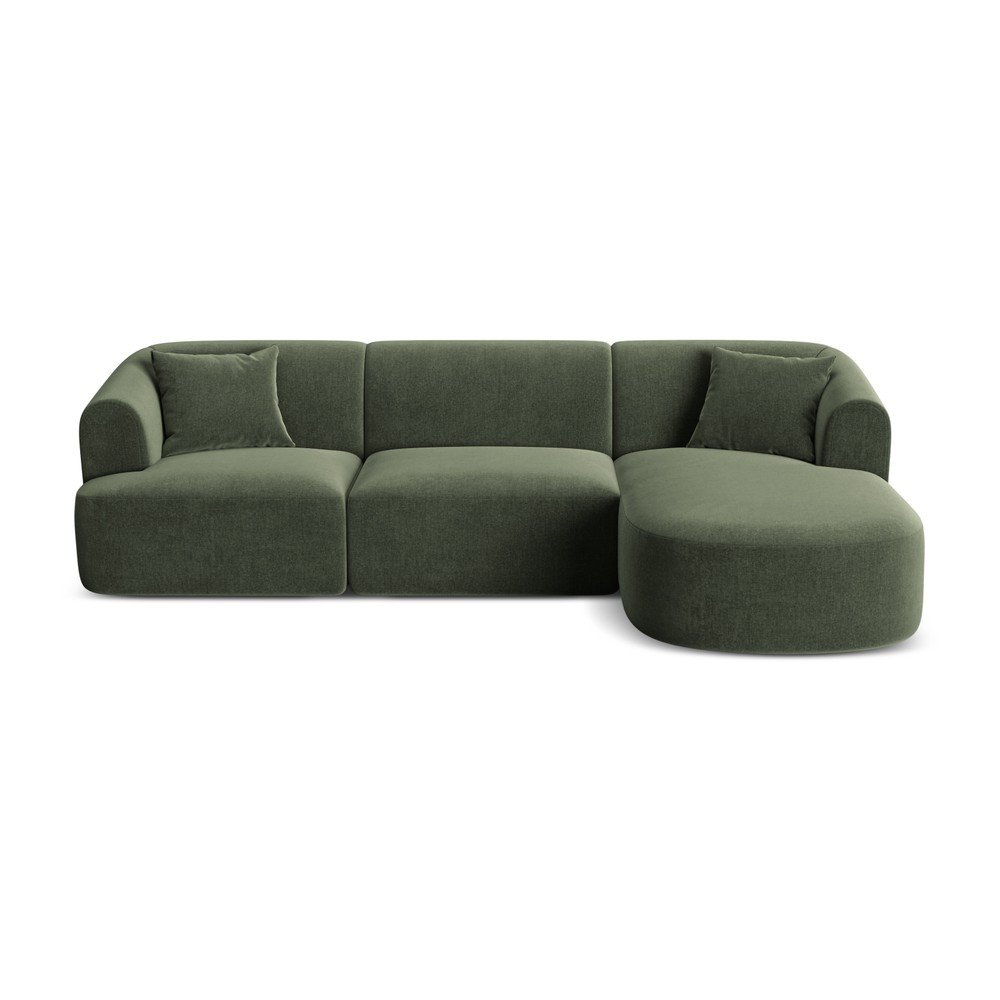 Zöld bársony sarokkanapé (jobb oldali-heverő résszel) Campi – Cosmopolitan Design