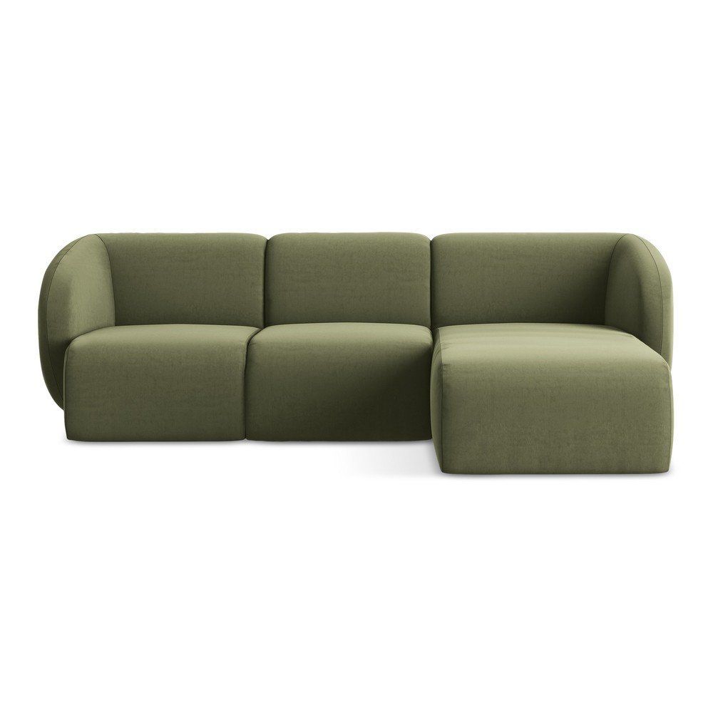 Zöld bársony sarokkanapé (jobb oldali-heverő résszel) Lani – Makamii