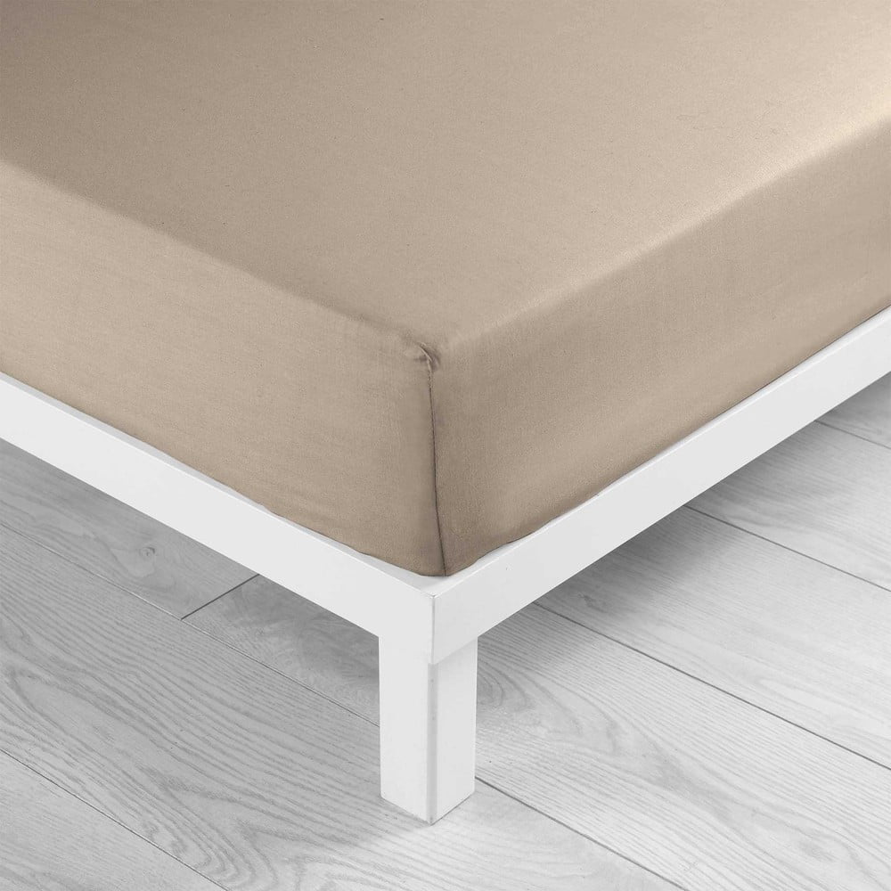 Bézs gumis pamut lepedő 90x190 cm Lina – douceur d'intérieur