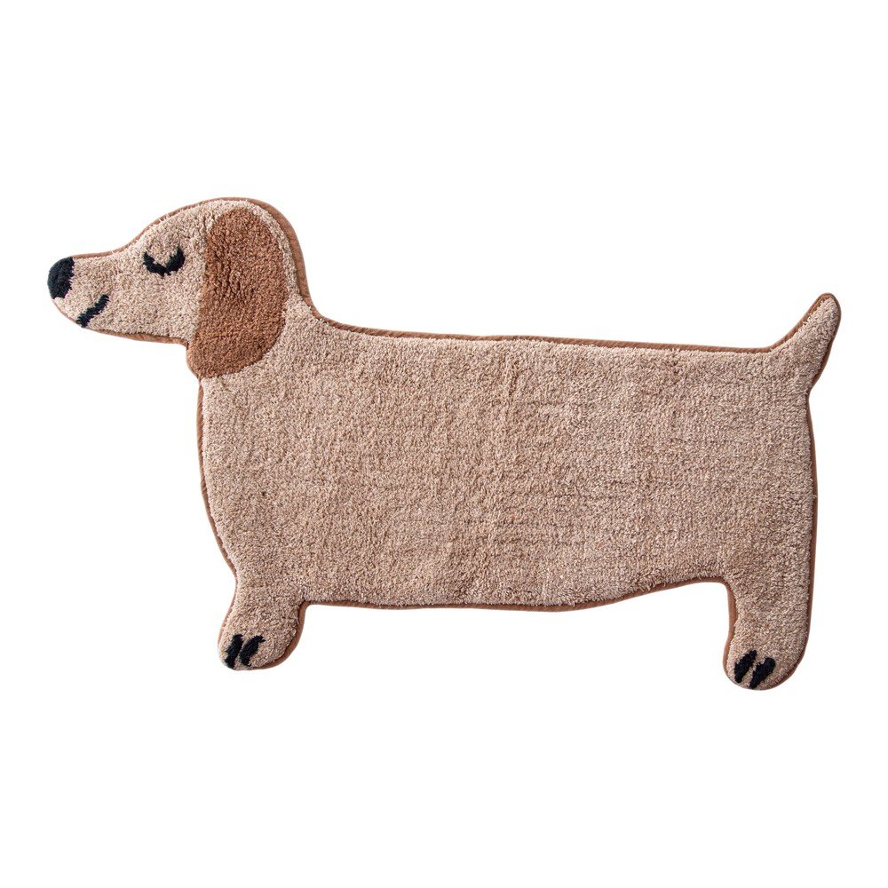 Bézs textil fürdőszobai kilépő 47x80 cm Sausage Dog – Sass & Belle