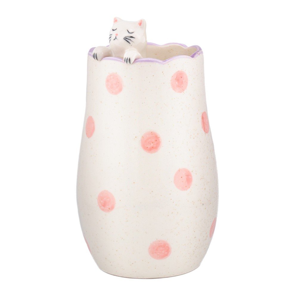Fehér dolomit váza (magasság 18 cm) Peeking Cat – Sass & Belle