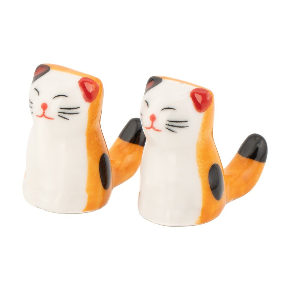 Fehér-narancssárga porcelán ötszemélyes evőpálcika alátét 2 db-os Cat – Sass & Belle