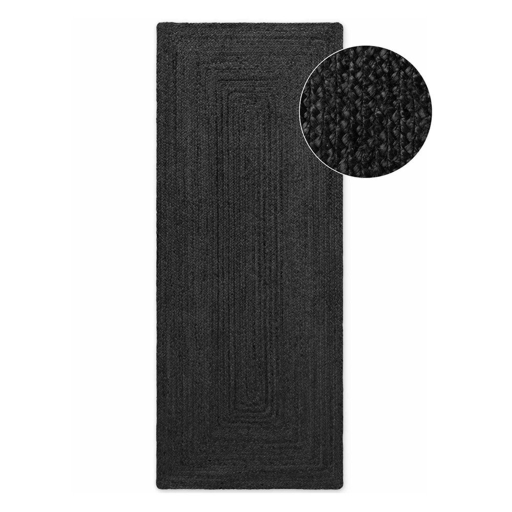 Fekete kétoldalas-kézi szövésű juta futószőnyeg 80x200 cm Juno – Hanse Home