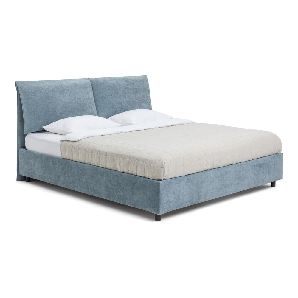 Kék kárpitozott ágyneműtartós franciaágy ágyráccsal 180x200 cm Myra Pillow – Bonami Selection