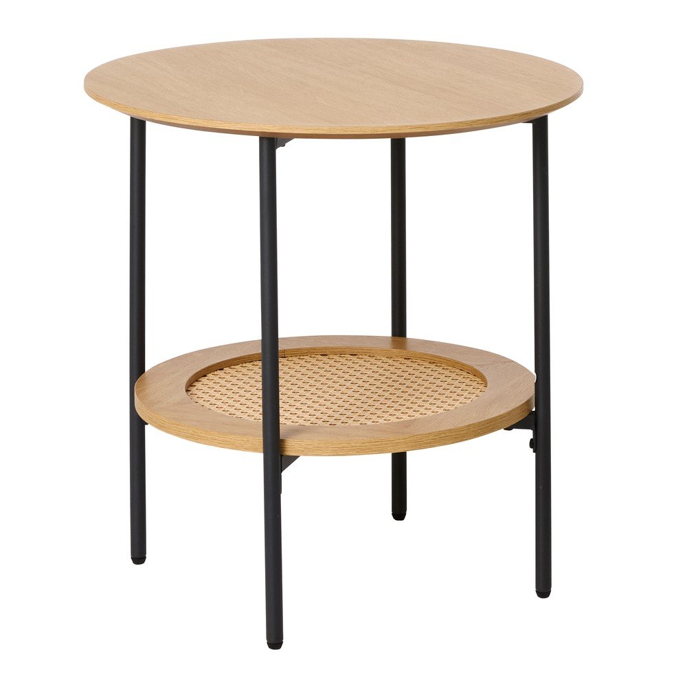 Kerek tárolóasztal tölgyfa dekorral ø 50 cm Pensacola – Unique Furniture