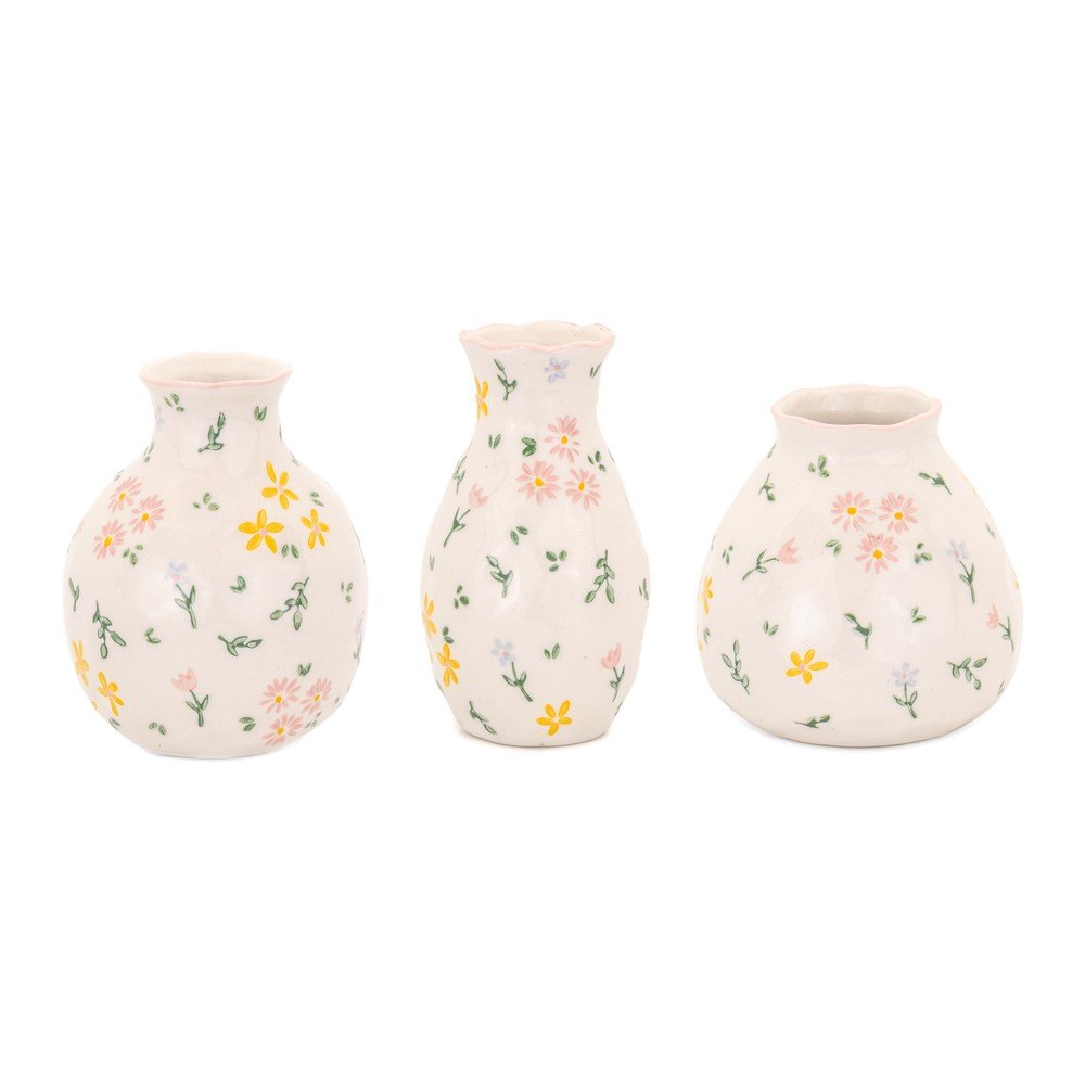 Krémszínű kőedény váza készlet 3 db-os (magasság 10 cm) Ditsy Floral – Sass & Belle