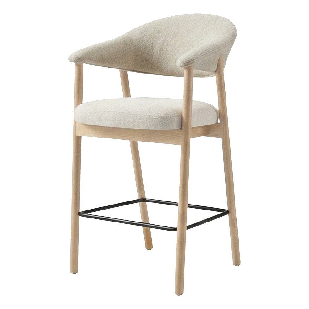 Krémszínű-natúr színű kárpitozott karfás bárszék (ülésmagasság 67 cm) Elk – Unique Furniture