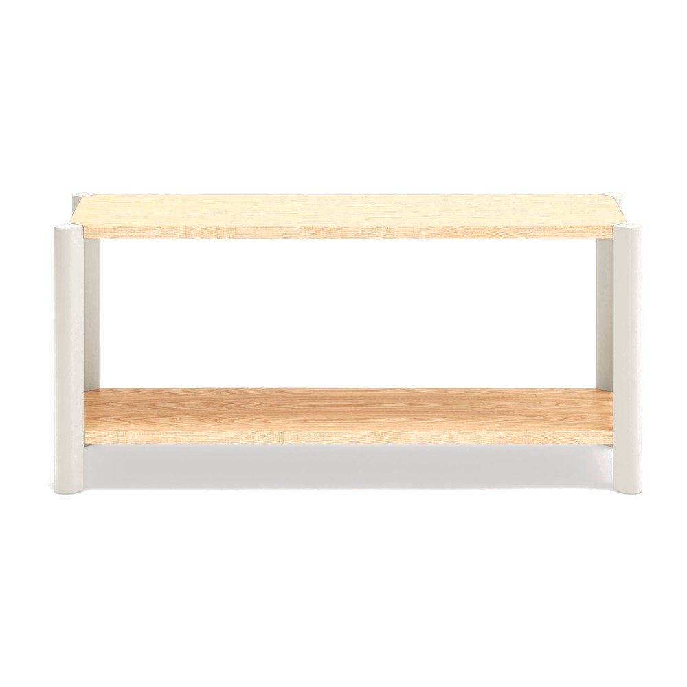 Krémszínű-világos natúr színű polcos állvány tölgyfa dekorral 126x59x43 cm Bona – Teulat