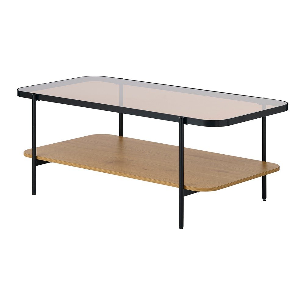 Natúr színű dohányzóasztal üveg asztallappal 60x120 cm Hassel – Unique Furniture