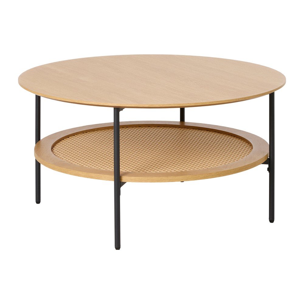 Natúr színű kerek dohányzóasztal tölgyfa dekorral ø 80 cm Pensacola – Unique Furniture