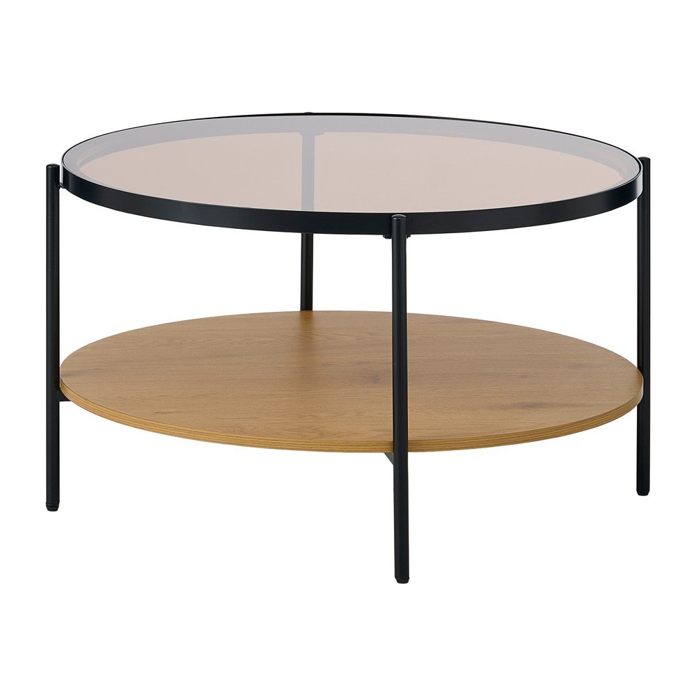 Natúr színű kerek dohányzóasztal üveg asztallappal ø 84 cm Hassel – Unique Furniture