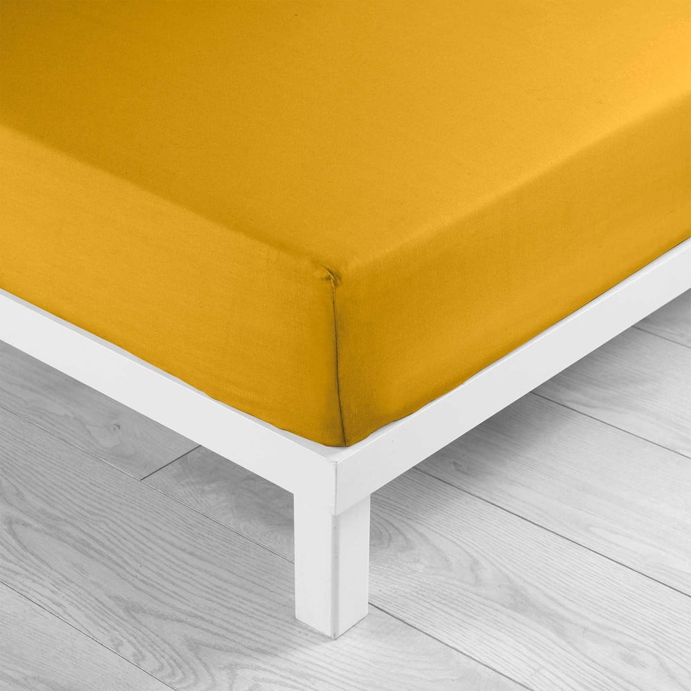 Sárga gumis pamut lepedő 160x200 cm Lina – douceur d'intérieur