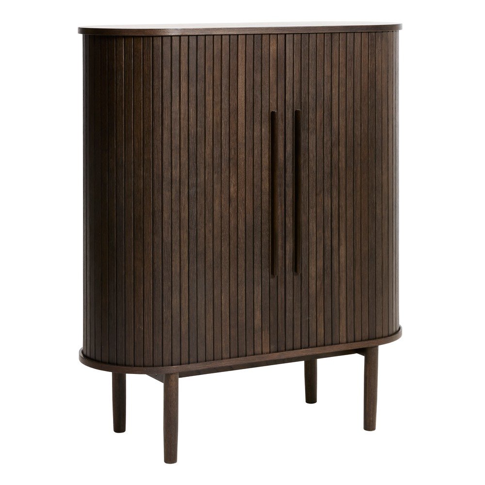 Sötét natúr színű szekrény tolóajtóval tölgyfa dekorral 100x118x40 cm Meta – Unique Furniture