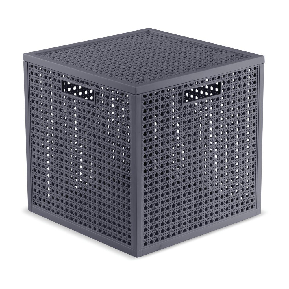 Sötétszürke fedeles újrahasznosított műanyag tárolódoboz 28x28x28 cm Kaya Cube – Curver
