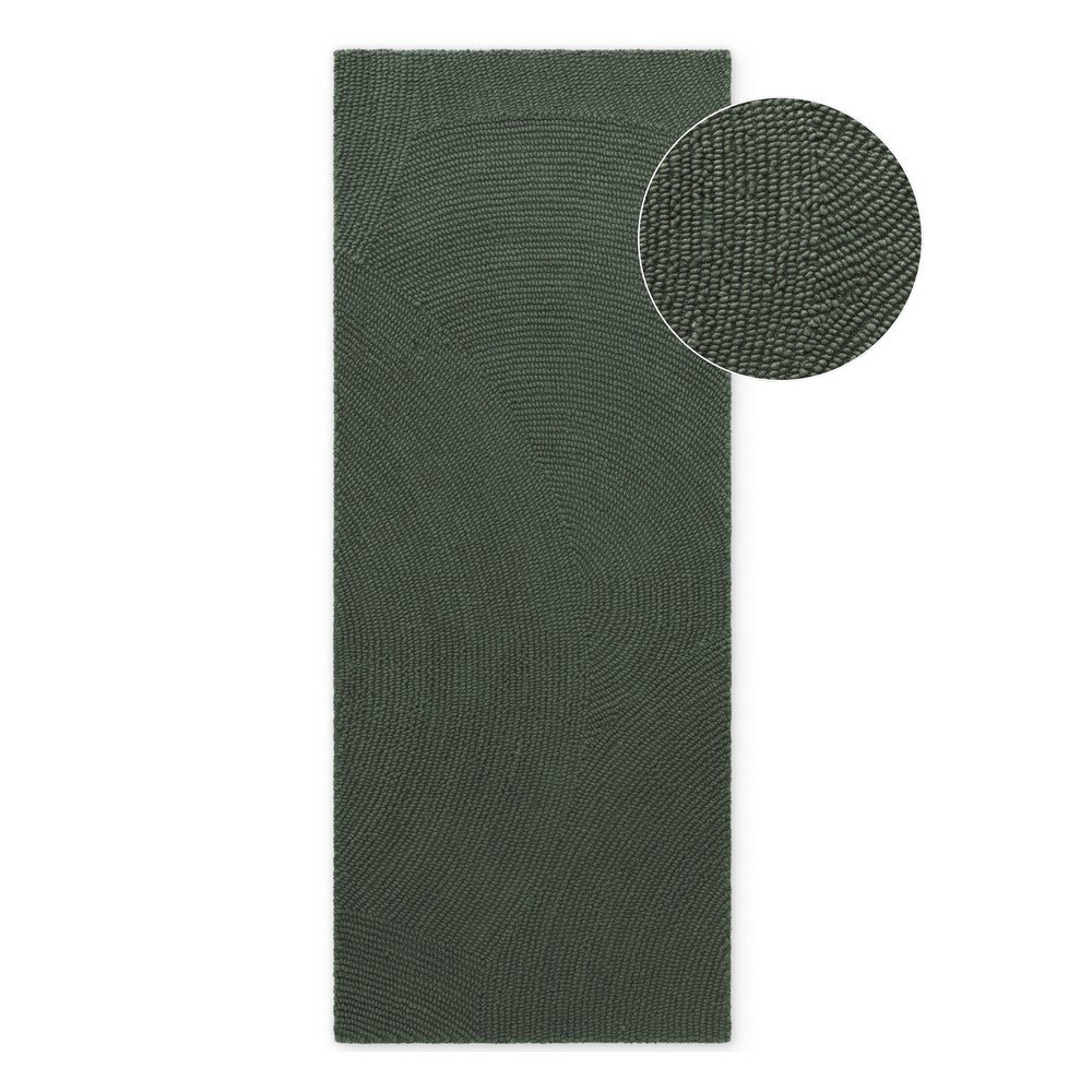 Sötétzöld kézi szövésű gyapjú futószőnyeg 80x200 cm Calmio – Hanse Home