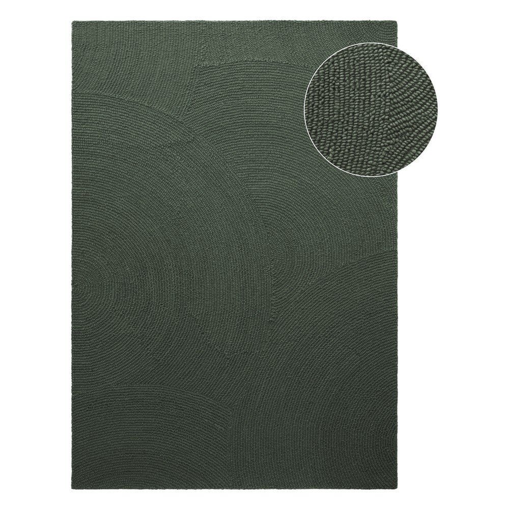 Sötétzöld kézi szövésű gyapjú szőnyeg 80x150 cm Calmio – Hanse Home