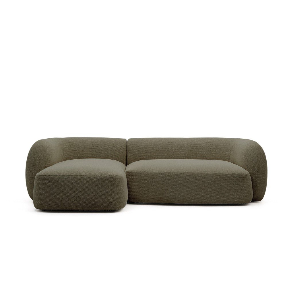 Sötétzöld zsenília sarokkanapé (bal oldali-heverő résszel) Martina – Kave Home