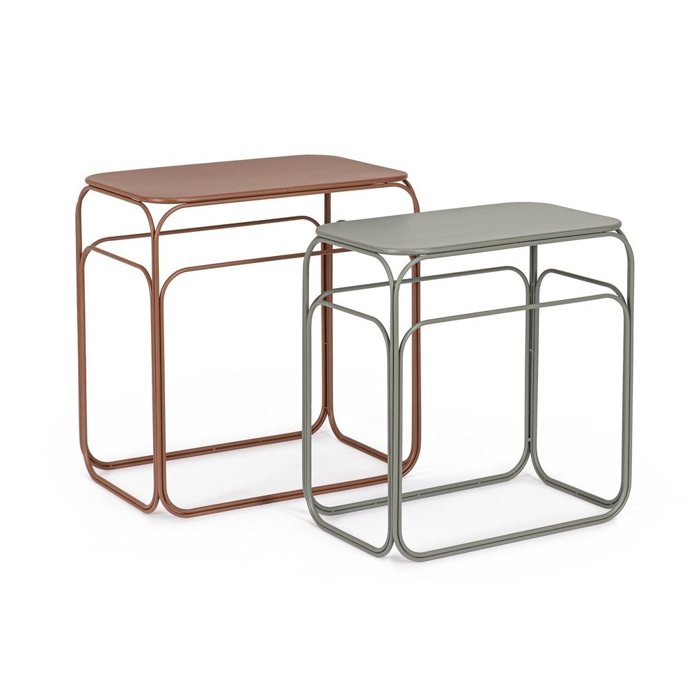 Szürke-terrakotta színű fém konzolasztal szett 2 db-os 36x56 cm Clarity – Bizzotto