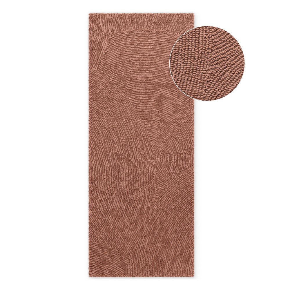 Terrakotta színű kézi szövésű gyapjú futószőnyeg 80x300 cm Calmio – Hanse Home