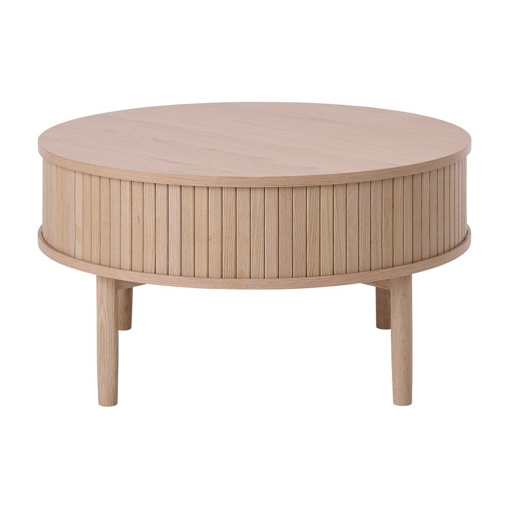 Világos natúr színű kerek dohányzóasztal tölgyfa dekorral ø 85 cm Meta – Unique Furniture