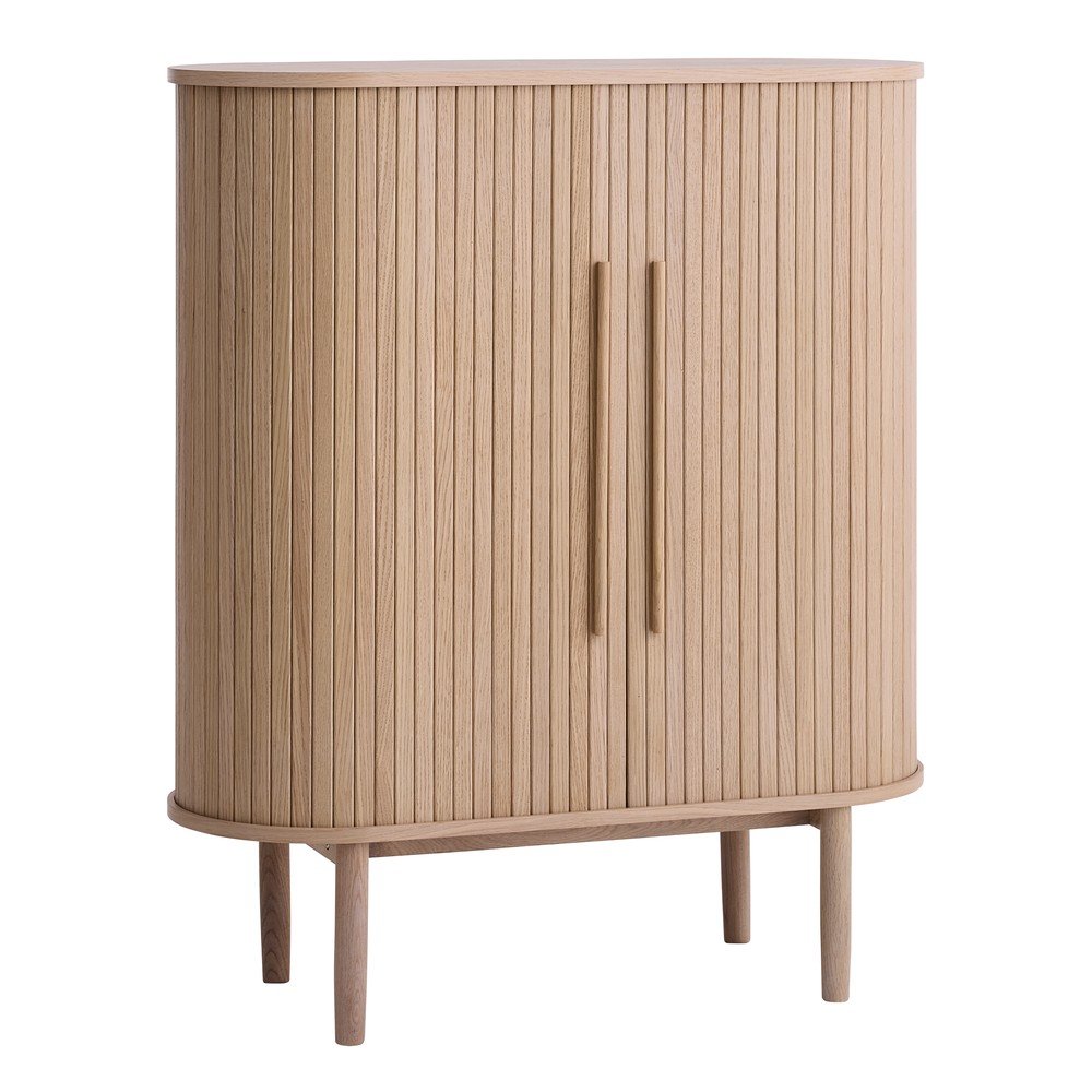 Világos natúr színű szekrény tolóajtóval tölgyfa dekorral 100x118x40 cm Meta – Unique Furniture