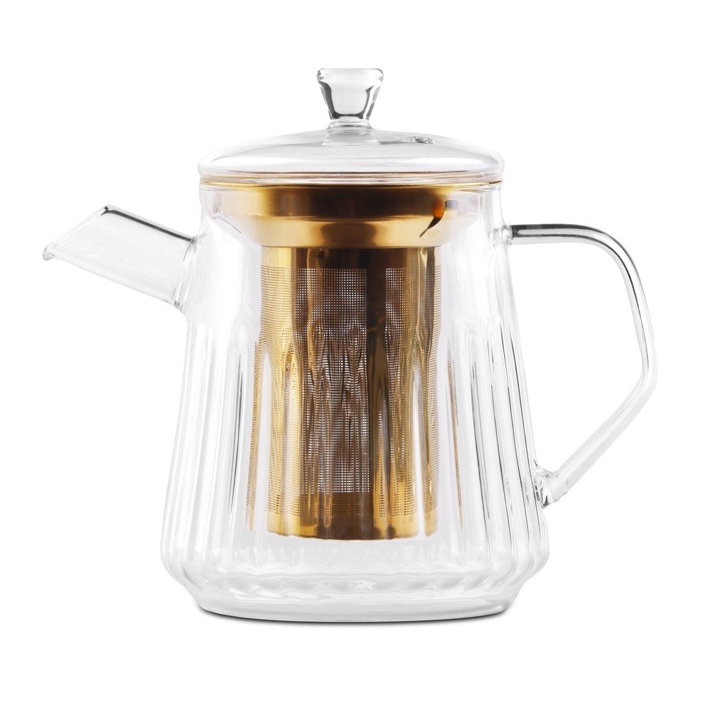 Aranyszínű üveg teáskanna szűrővel 900 ml Mia – Vialli Design