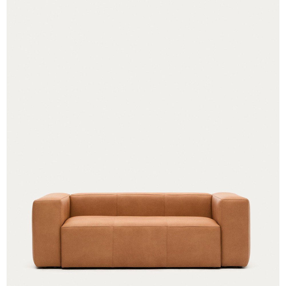 Barna bőr kanapé 210 cm Blok – Kave Home