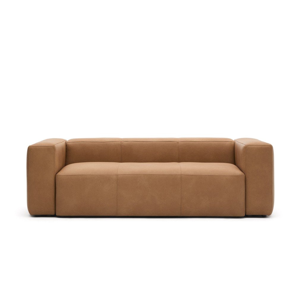 Barna bőr kanapé 240 cm Blok – Kave Home