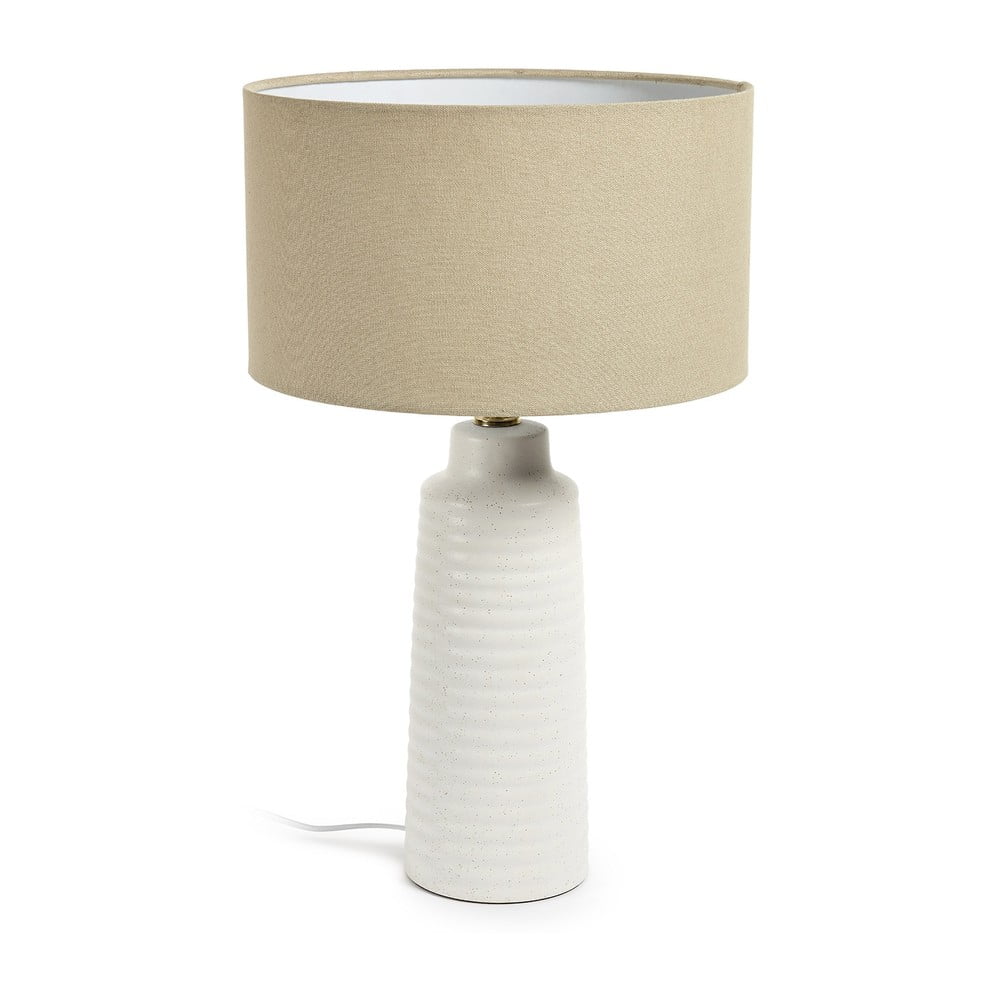 Fehér-bézs kerámia asztali lámpa textil búrával (magasság 58 cm) Mijal – Kave Home