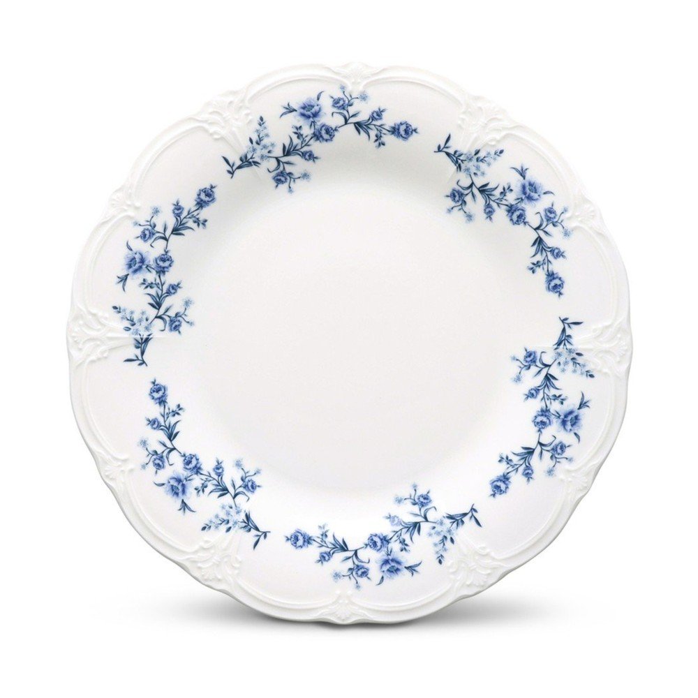 Fehér-kék desszertes porcelán tányér ø 16 cm Retro – BonBistro