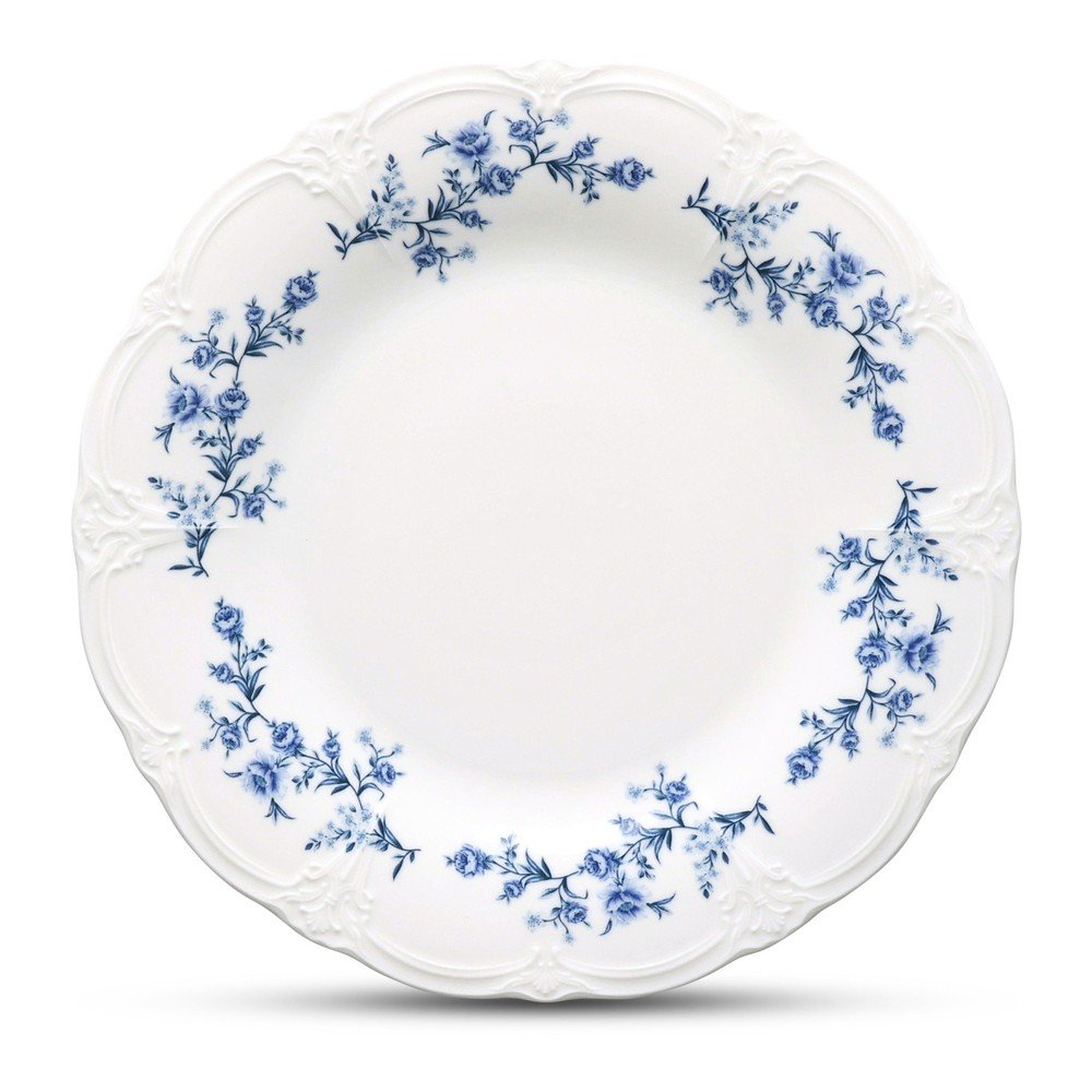 Fehér-kék szervírozó porcelán tányér ø 32 cm Retro – BonBistro
