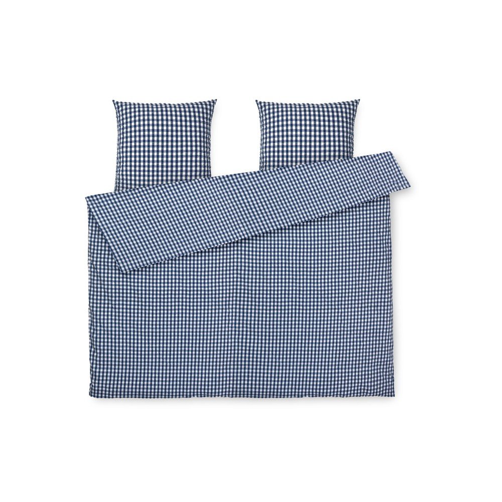 Fehér-sötétkék kétszemélyes-hosszabbított krepp ágyneműhuzat 200x220 cm Bæk&Bølge – JUNA