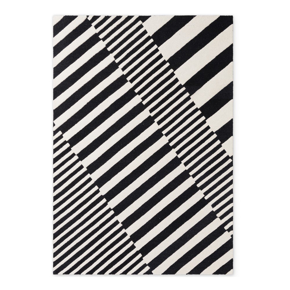 Fekete-fehér kézi szövésű gyapjú szőnyeg 120x180 cm Stryve Flux – Elle Decoration