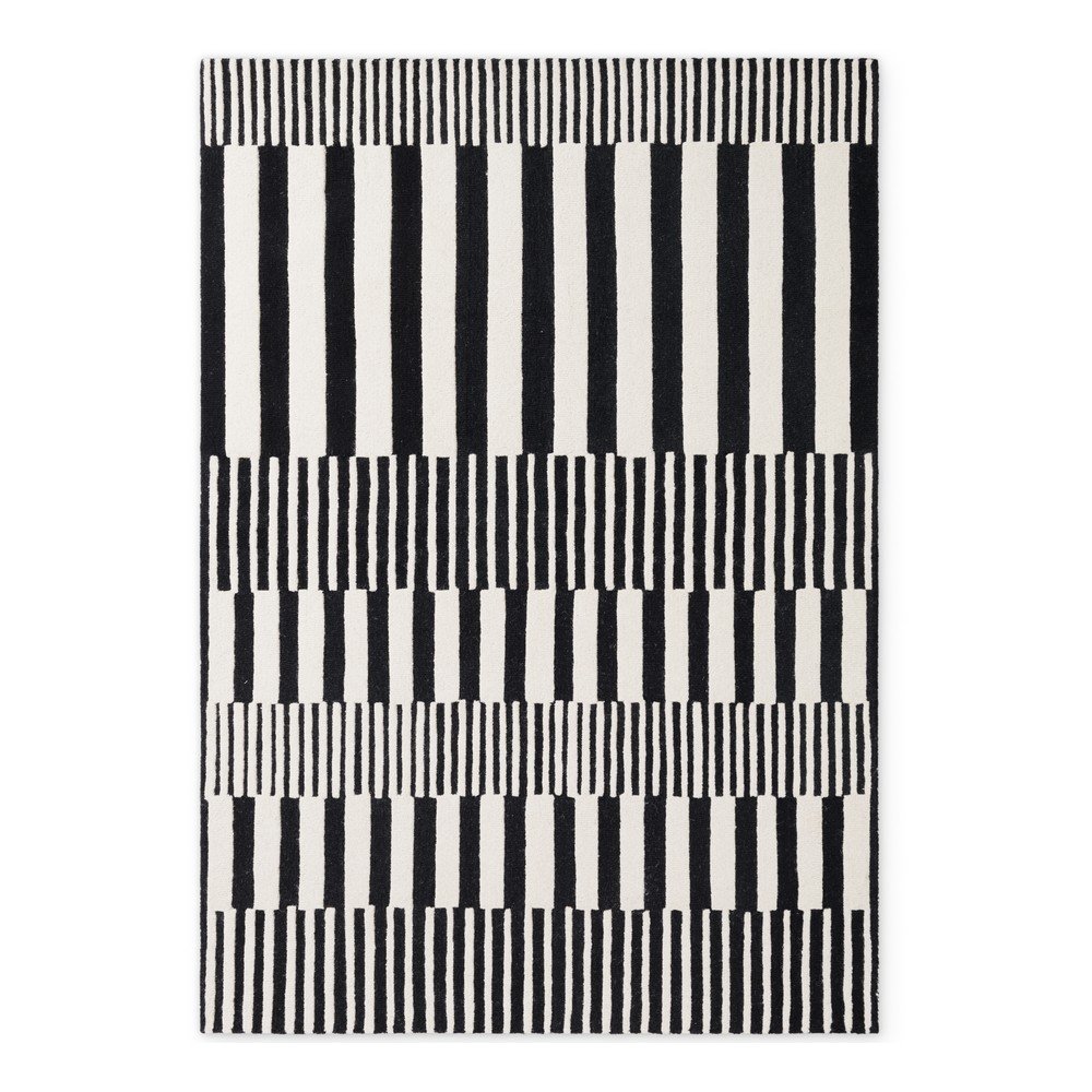 Fekete-fehér kézi szövésű gyapjú szőnyeg 120x180 cm Stryve Pulse – Elle Decoration