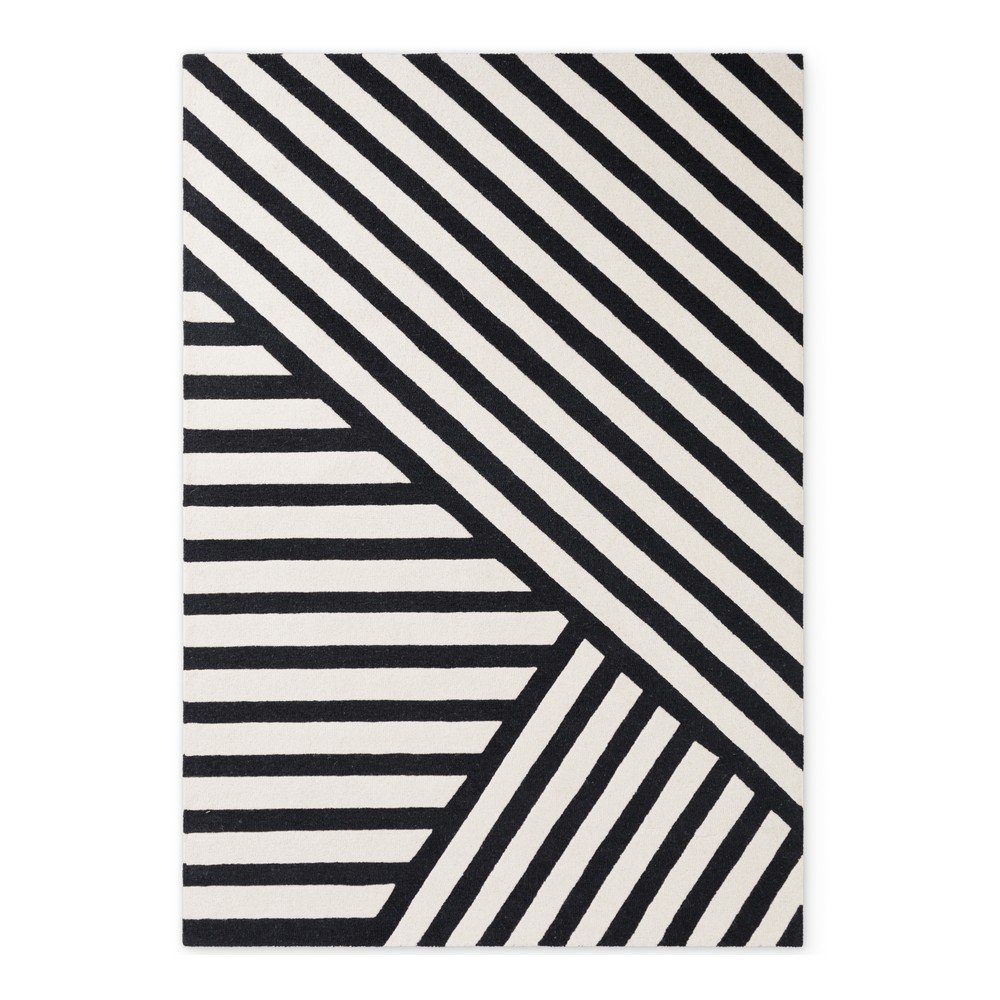 Fekete-fehér kézi szövésű gyapjú szőnyeg 200x290 cm Stryve Noir – Elle Decoration