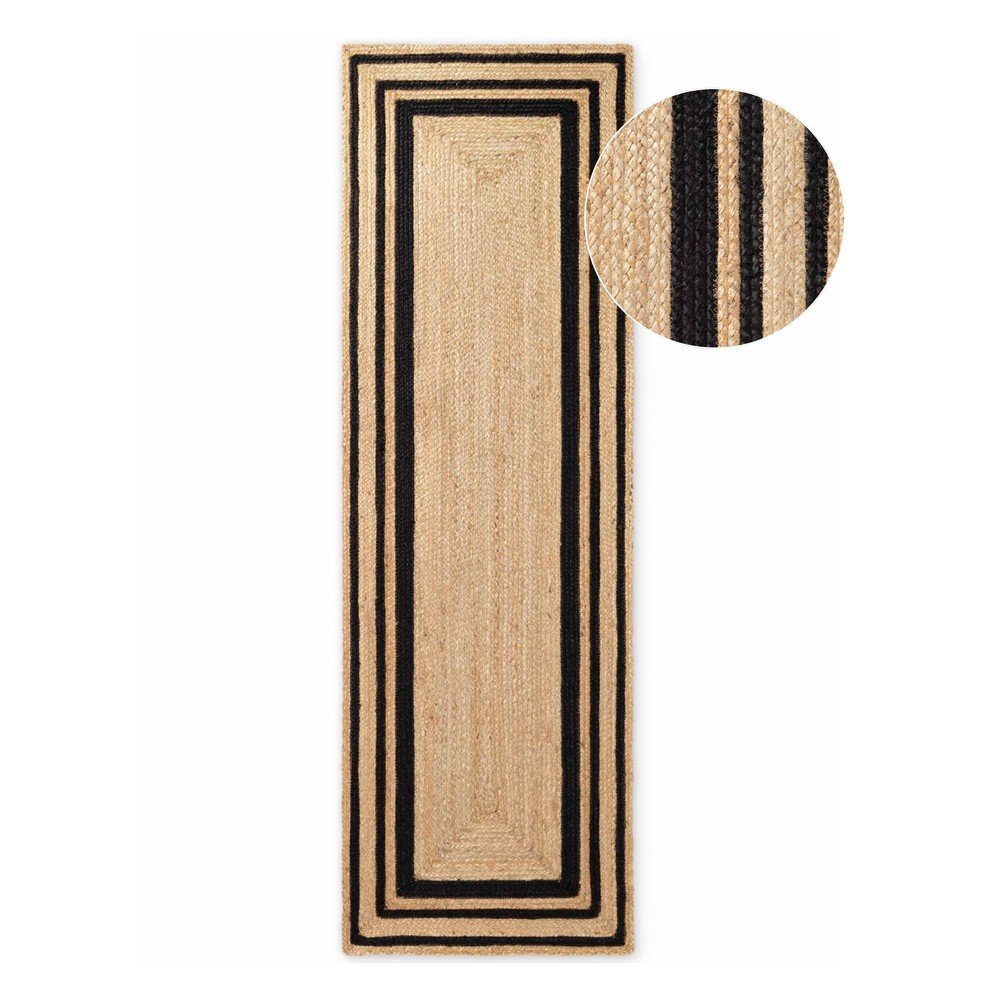 Fekete-natúr színű kétoldalas-kézi szövésű juta futószőnyeg 80x250 cm Looma – Hanse Home