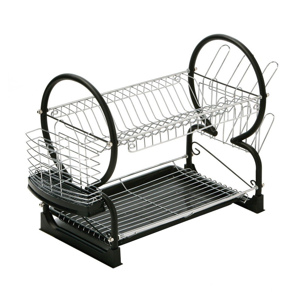 Fekete rozsdamentes acél kétszintes edényszárító 56x25 cm Laurie – Premier Housewares