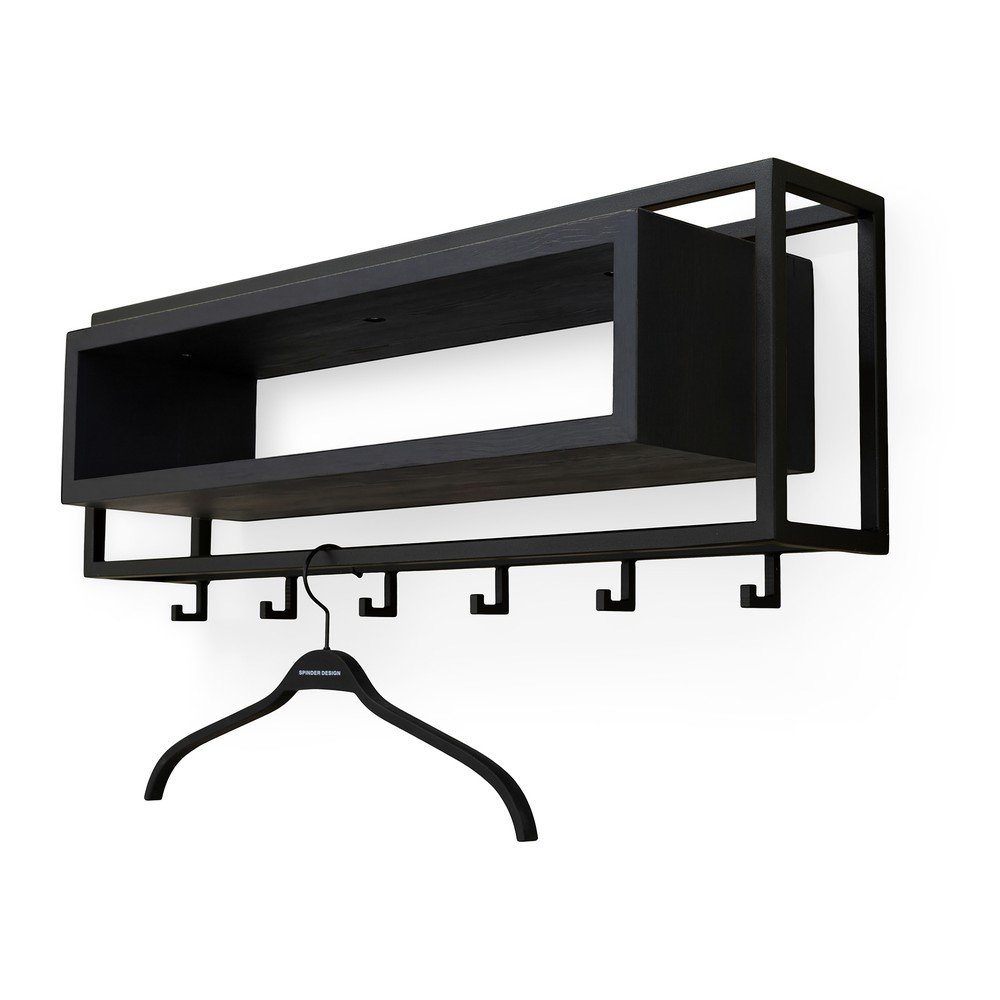 Fekete tölgyfa fali fogas polccal 78 cm School – Spinder Design