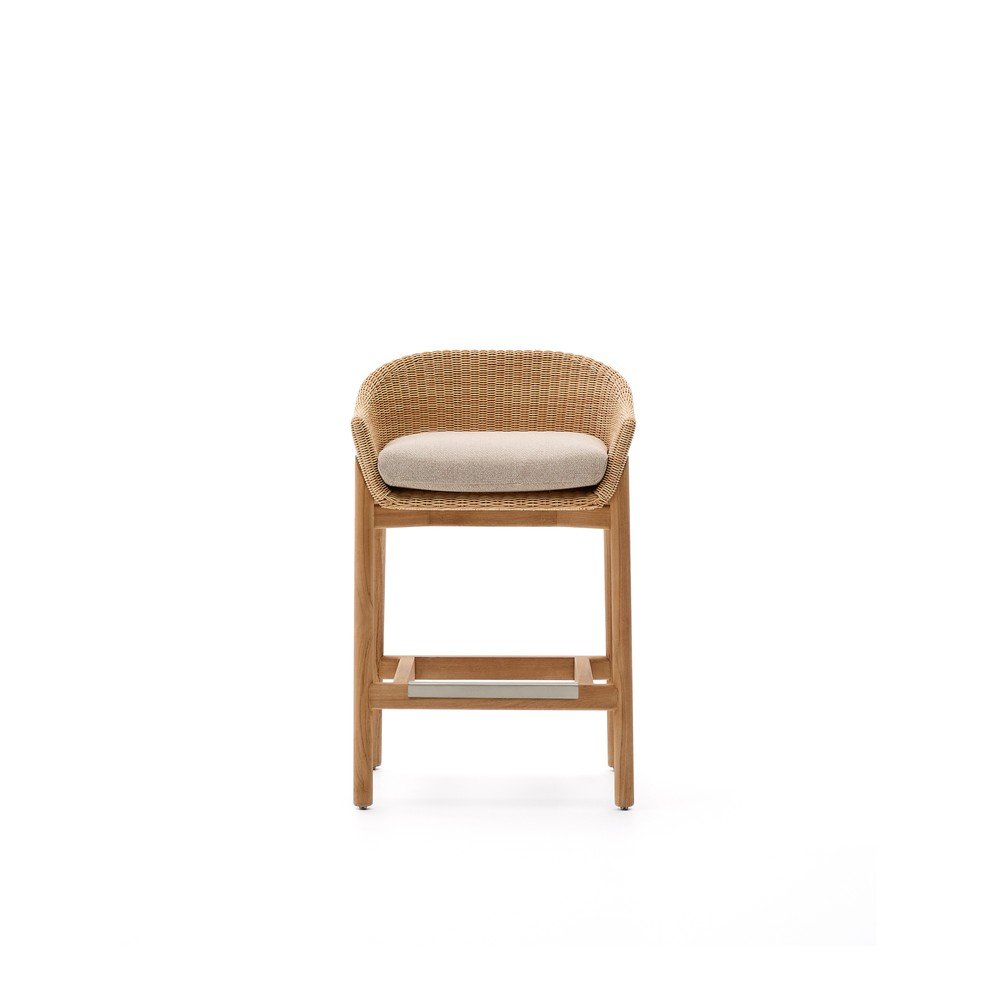 Natúr színű párnázott-rattan kerti bárszék Galea – Kave Home