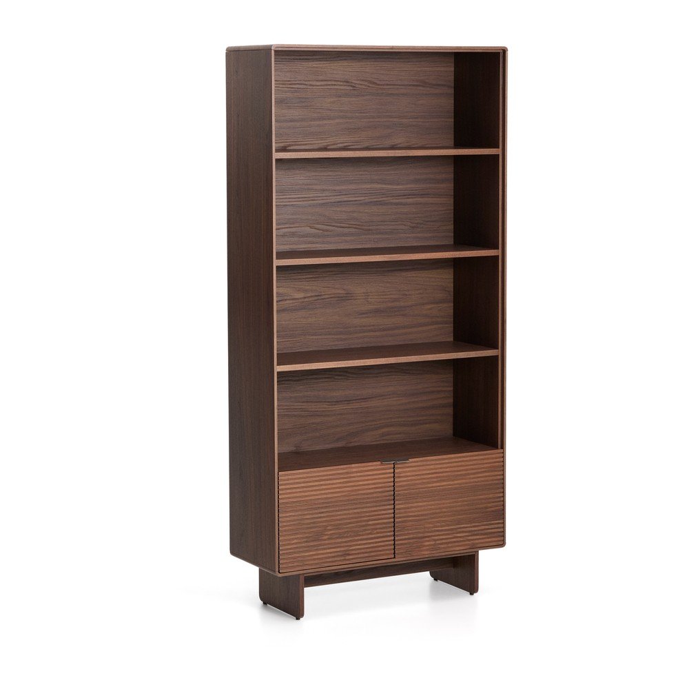 Sötét natúr színű polcos állvány diófa dekorral 90x190x35 cm Norlen – Kave Home