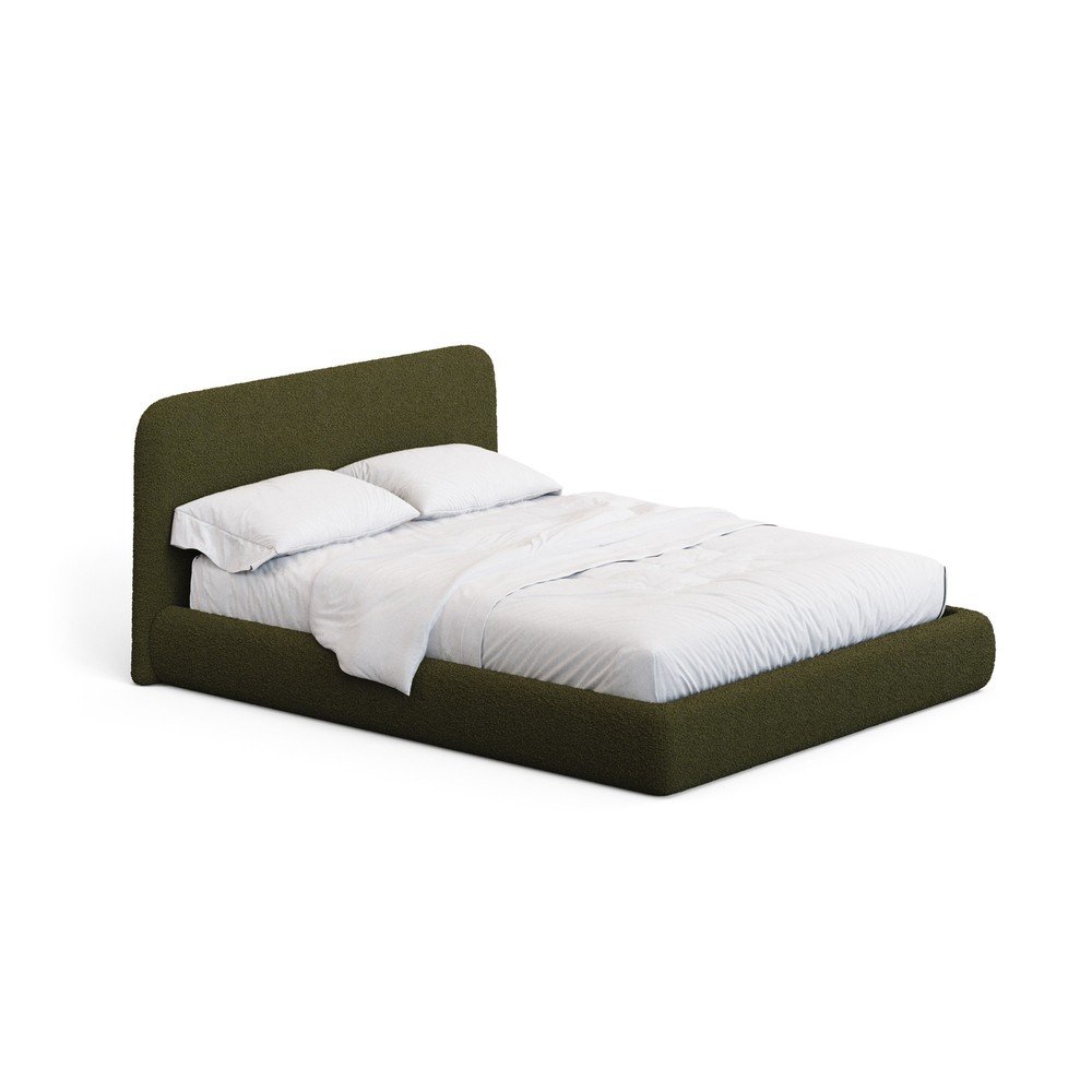 Sötétzöld kárpitozott franciaágy ágyrács nélkül 160x200 cm Martina – Kave Home