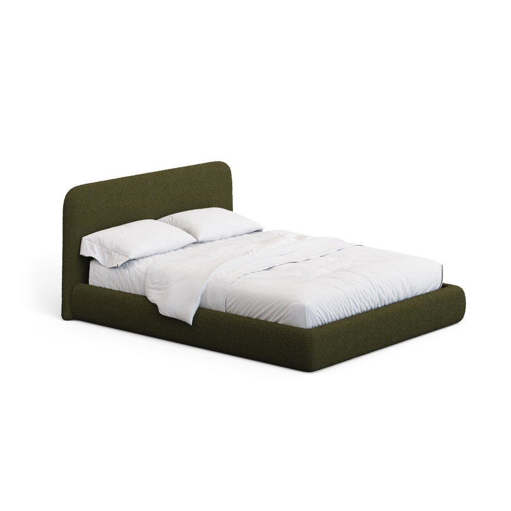 Sötétzöld kárpitozott franciaágy ágyrács nélkül 180x200 cm Martina – Kave Home