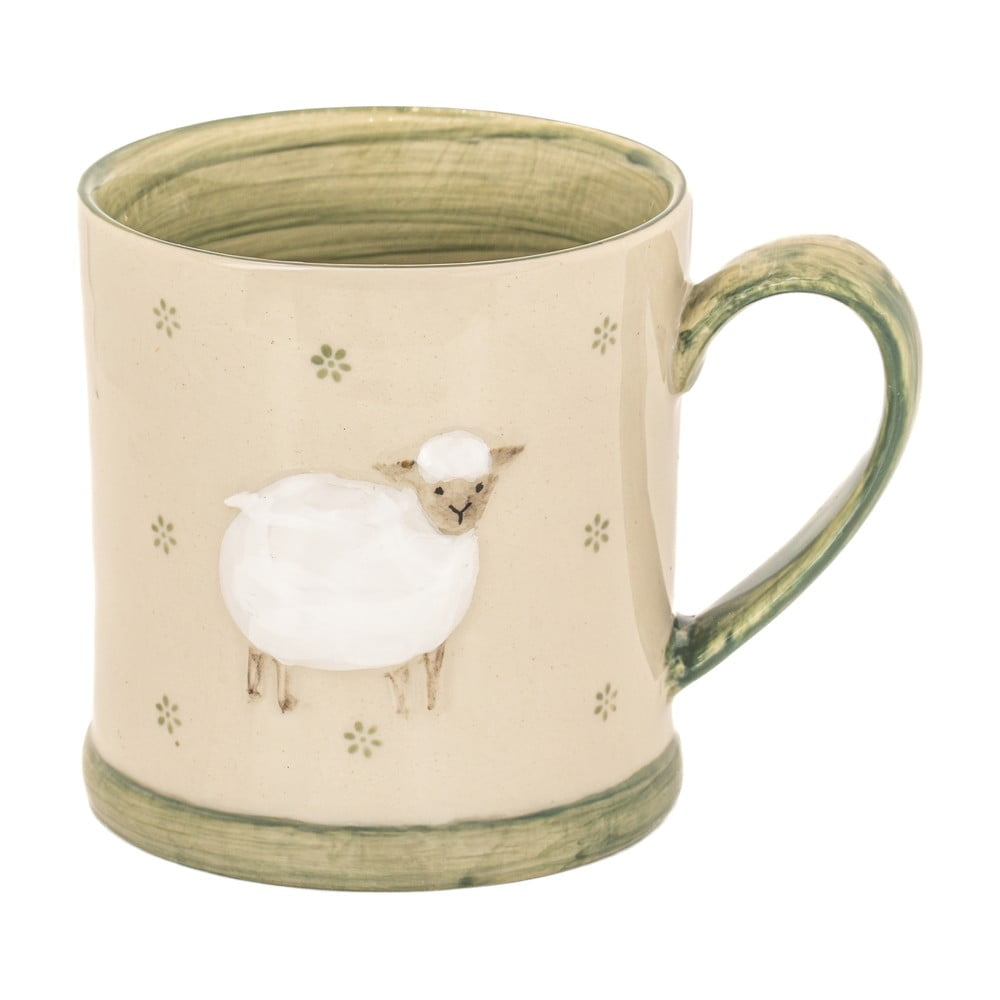 Zöld-bézs agyagkerámia bögre 225 ml Sheep – Sass & Belle