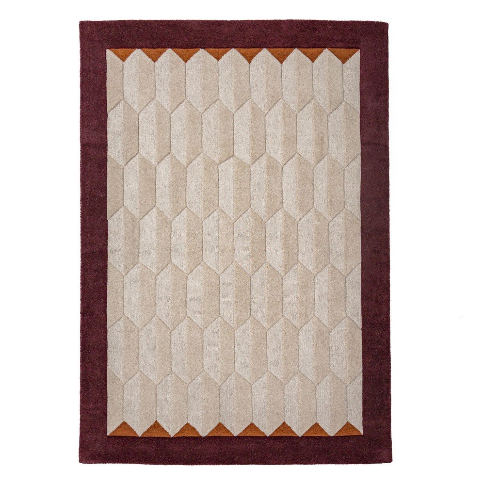 Borvörös-natúr színű kézi szövésű gyapjú szőnyeg 200x290 cm Apex Border Wool – Flair Rugs