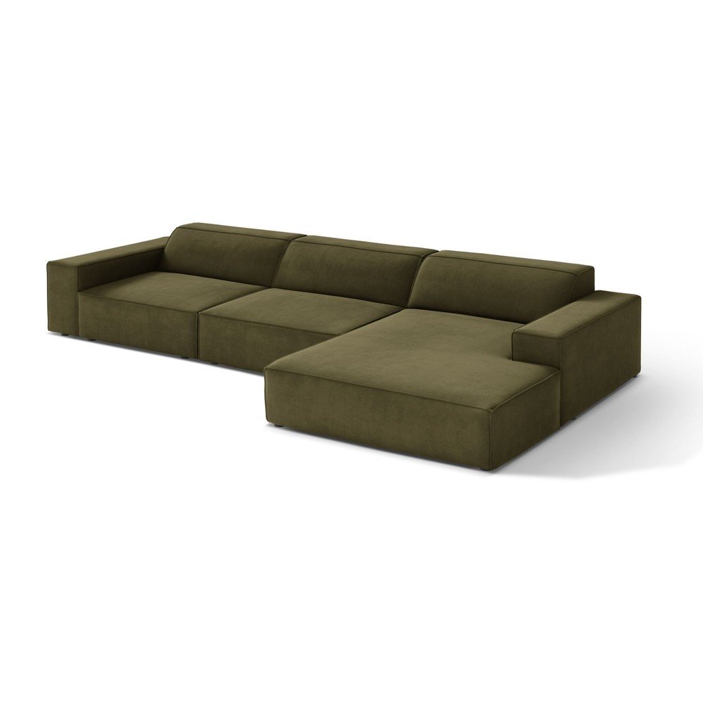 Khaki bársony moduláris sarokkanapé (jobb oldali-heverő résszel) Jodie – Micadoni