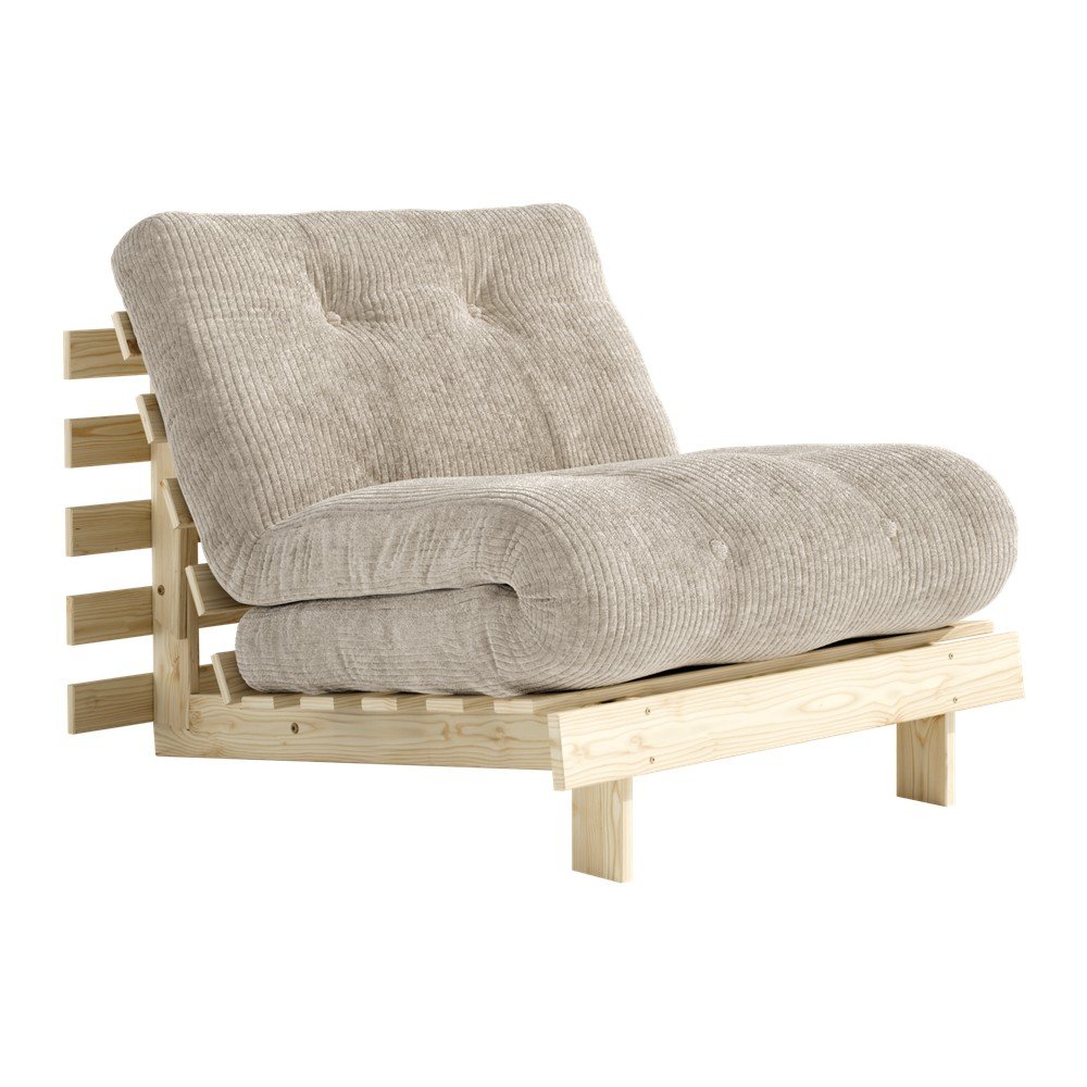 Krémszínű kinyitható kordbársony futon fotel Roots – Karup