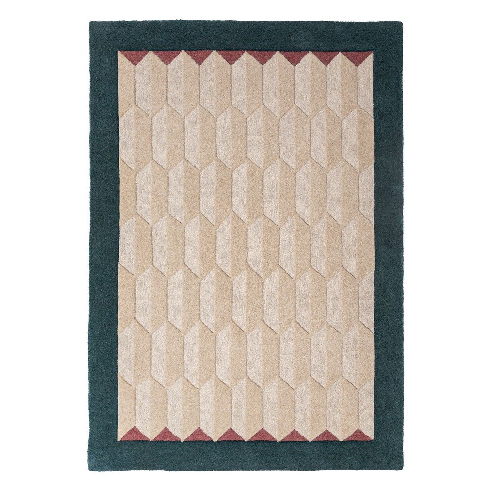 Natúr színű-kékeszöld kézi szövésű gyapjú szőnyeg 120x170 cm Apex Border Wool – Flair Rugs