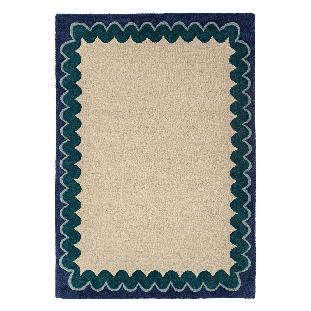 Natúr színű-kékeszöld kézi szövésű gyapjú szőnyeg 160x230 cm Wiggle Wool – Flair Rugs