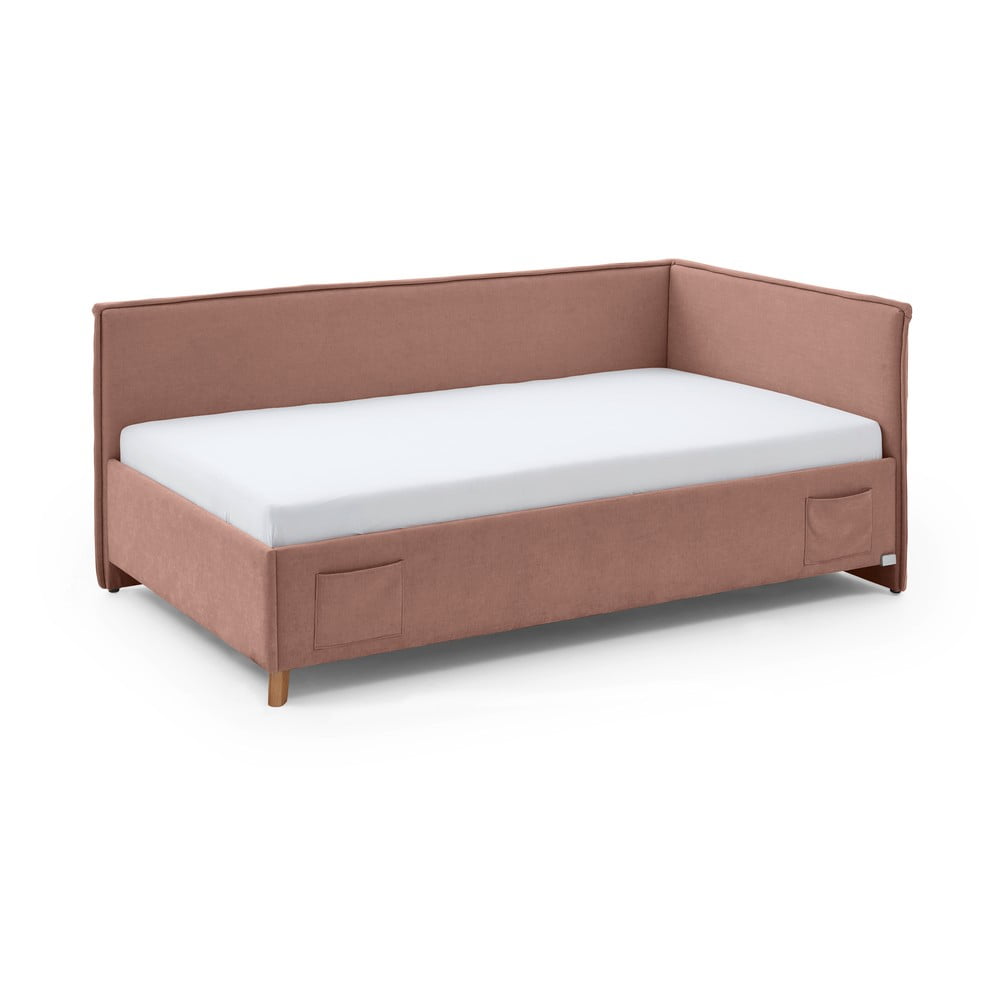 Rózsaszín kárpitozott ágyneműtartós sarok gyerekágy ágyráccsal 120x200 cm Fun – Meise Möbel