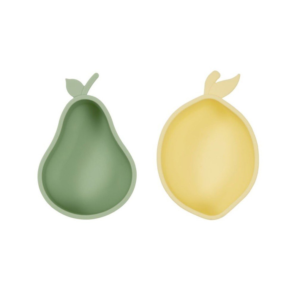Sárga-zöld szilikon gyerek tálka szett 2 db-os Lemon & Pear – OYOY Mini